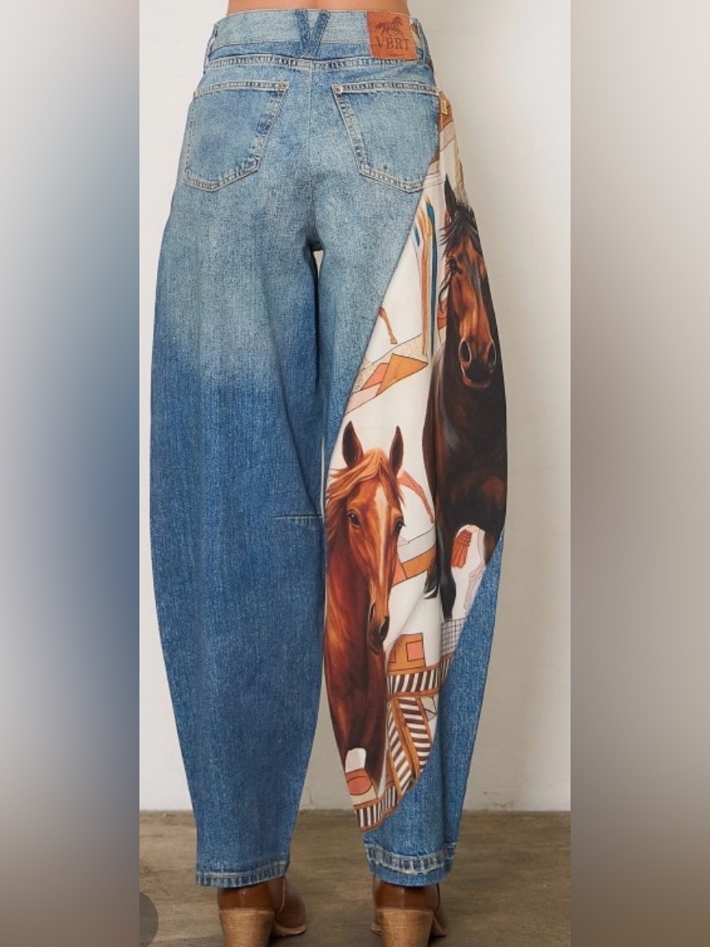 Vibrant Horse Scarf Print Womens Jeans - Picture 5 of 5
